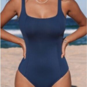Cupshe Scullting Lace up Navy One-Piece Swimsuit